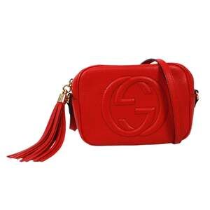 GUCCI Soho Disco Fringe Shoulder Bag 308364 Leather Red Women's